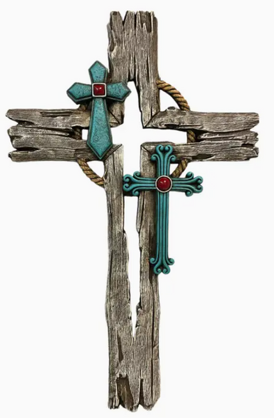 All Resin 2 Turquoise Crosses on Wood