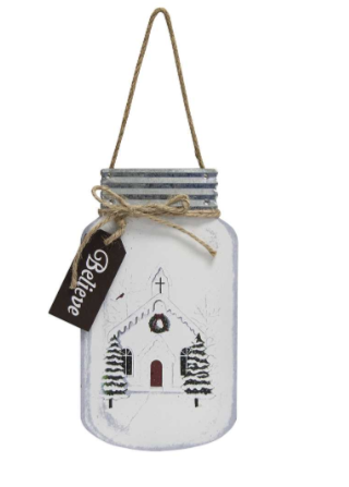 Christmas Church Mason Jar Hanger