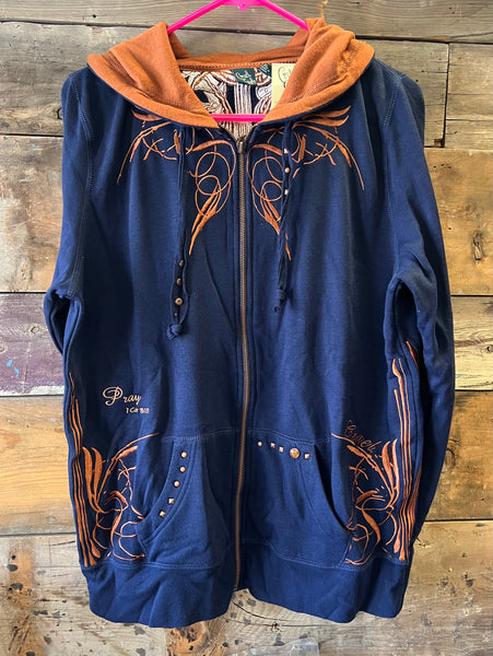 Cruel Girl Ladies Blue & Rust Hoodie