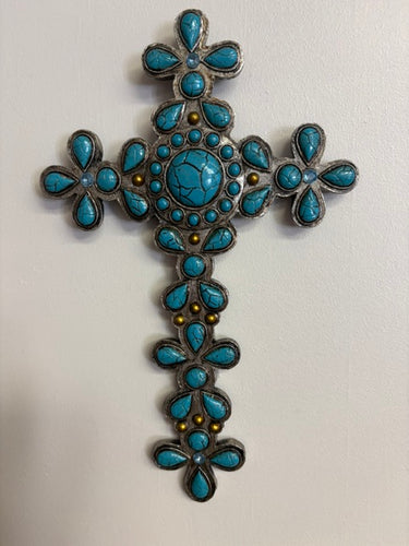 Ornate Silver & Turquoise Pendant Wall Cross