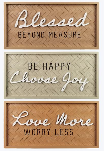Wood Framed Wall Sign with Bamboo Weave Background