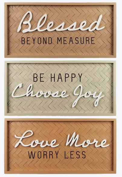 Wood Framed Wall Sign with Bamboo Weave Background