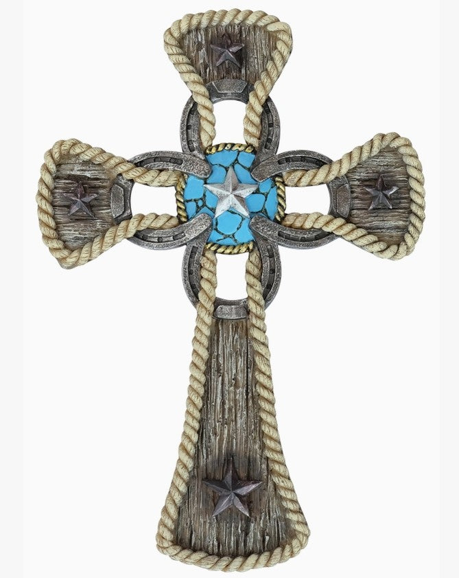 Rope Border Turquoise Star Wall Cross