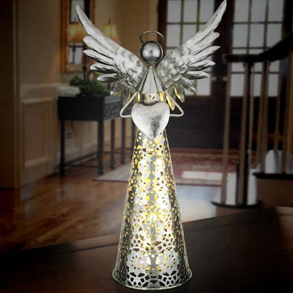 LED Silver Lining Angel 15" with Heart